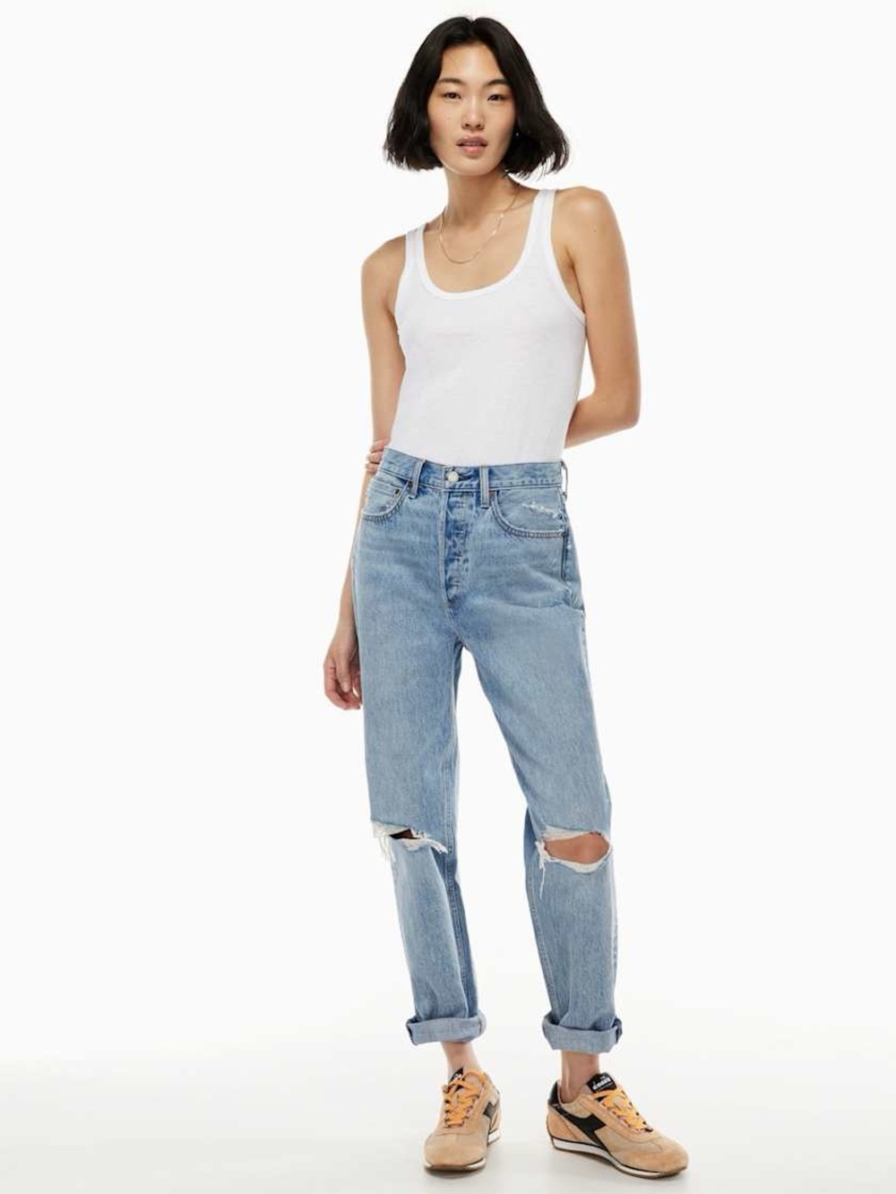 Denim Forum Light Blue Distressed Boyfriend Jeans